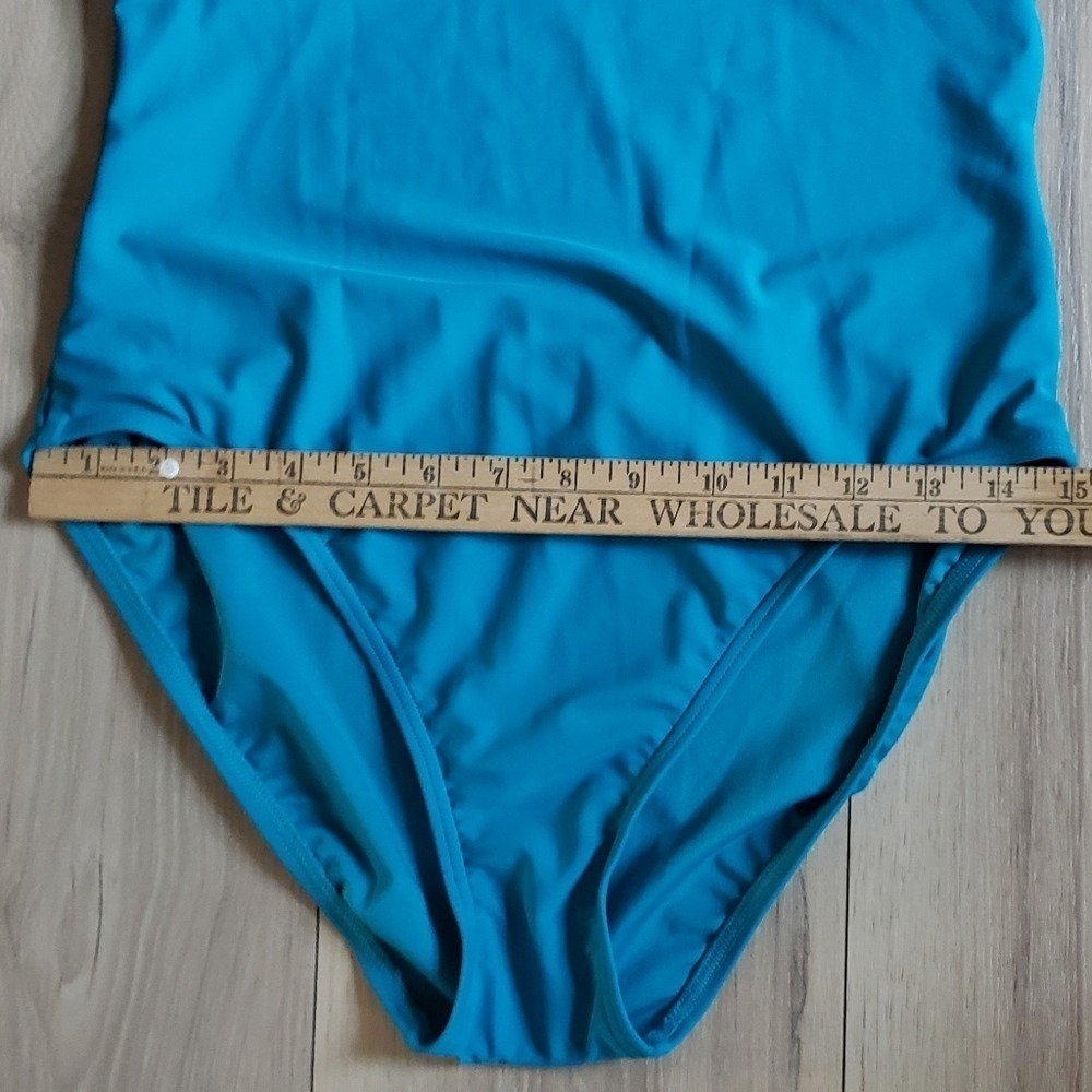 DKNY One Piece Swimsuit Womens L Blue Logo Crossback Straps Athletic Swimwear - Picture 7 of 10